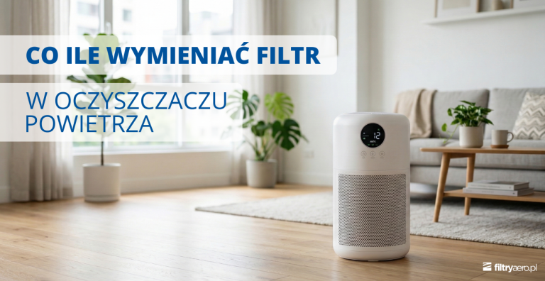 Oczyszczacz powietrza w salonie oraz informacja co ile wymieniać filtry w oczyszczaczu powietrza.